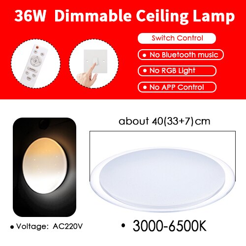 RGB Mordern LED Ceiling Light Dimmable 220V APP Remote Control Bluetooth & Music Speaker Colorful bedroom living room Smart Lamp: 3colors-RT-40cm