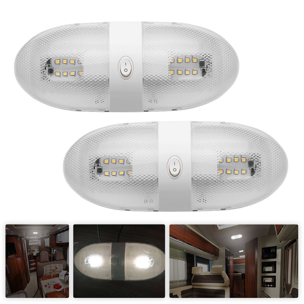 2pcs RV LED 12V 4W Fixture Ceiling Camper Trailer Marine Single Dome Light 12 Volt