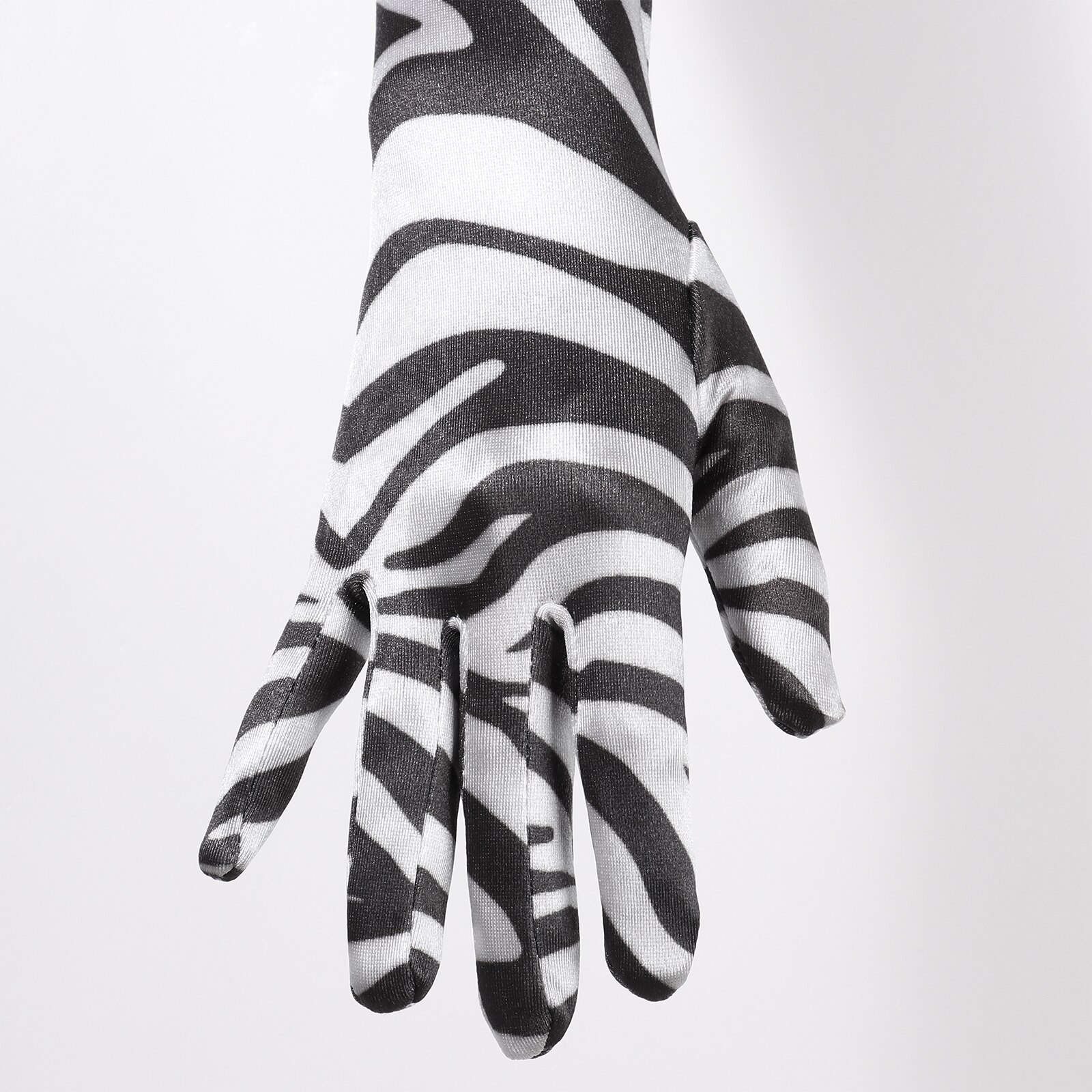 1Pair Elbow Leopard Zebra Print Gloves Full Finger Satin Gloves Unisex Adult Breathable Gloves for Evening Opera Outdoor