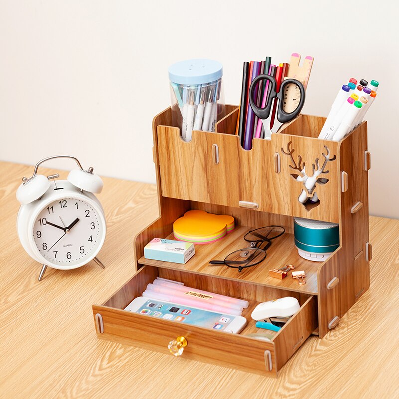 Pen holder Nordic ins storage box creativity office,desk stationery box wooden large capacity rack wooden book box