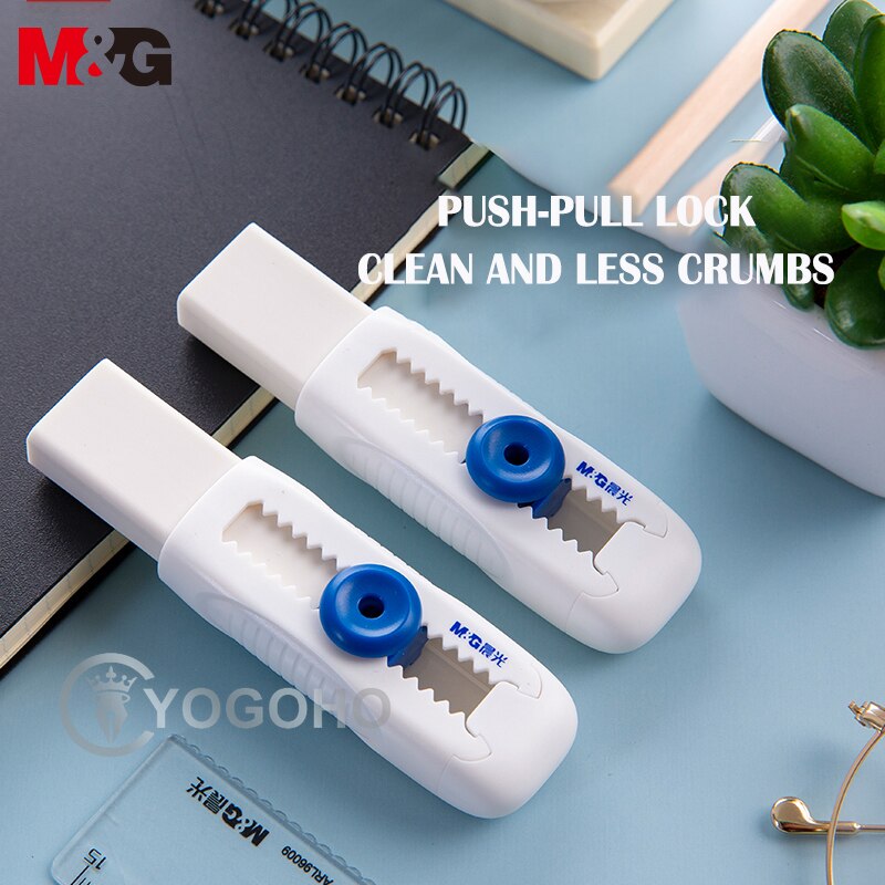 M&amp;G Push-Pull Lock Pencil Eraser Press Eraser Rubber Student Supplies Writing School Stationery for Kids Student Drawing
