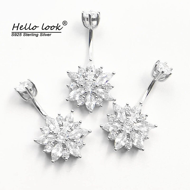 Hellolook bauchnabelpiercing mit chrysanthemen und zirkonia für damen , 925 stück, sterlingsilber, sexy körperschmuck