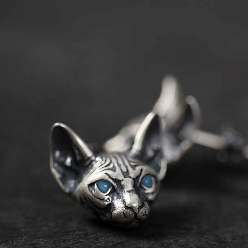 Vintage Silver Plated Sphink Cat Stud Earrings for Men Women Punk Cat Earrings Gothic Cool Earrings Unisex Jewelry: Default Title