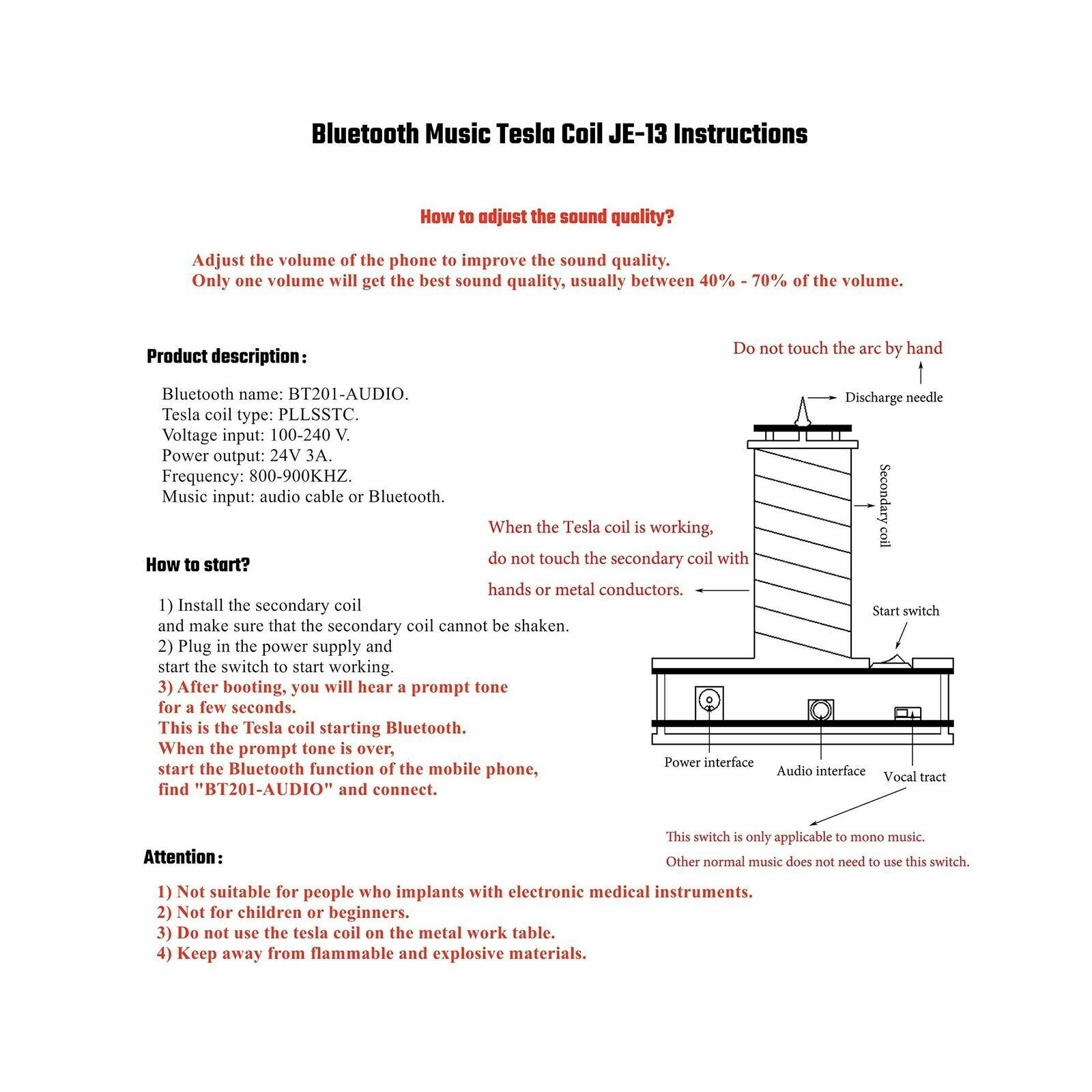Music Tesla Coil PLLSSTC Desktop Toy Plasma Loudspeaker Arc Generator Bluetooth With Power