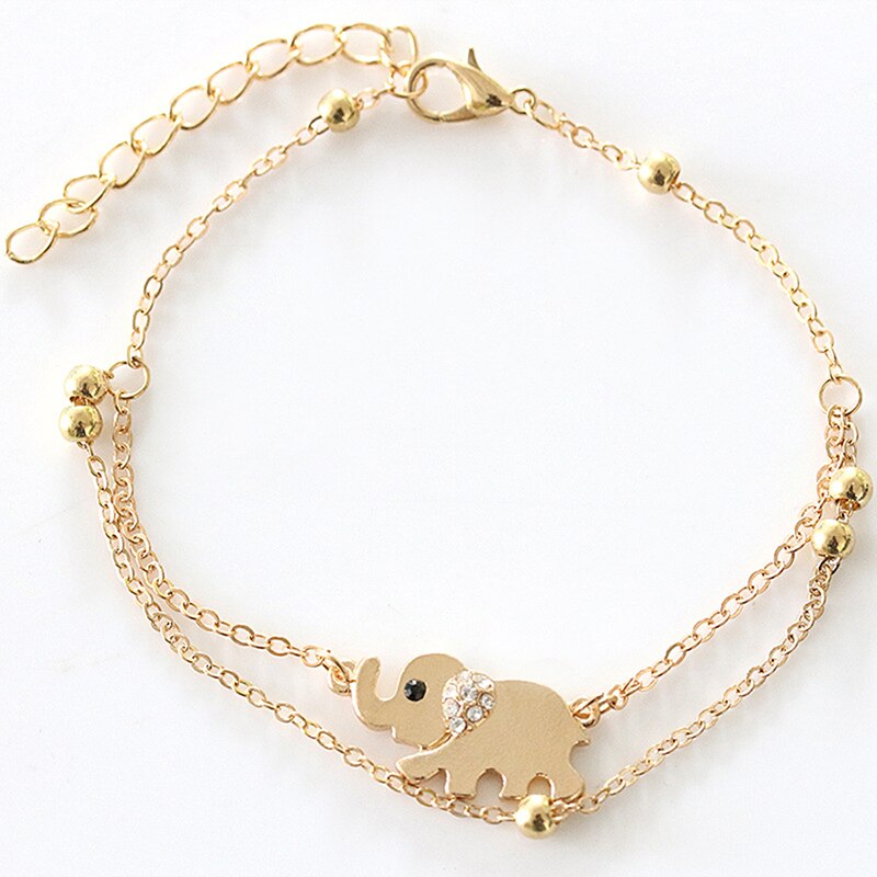 Baby elefant maskot dobbelt fod kæde rose guld elefant armbånd smykker til kvinder anklet: Default Title