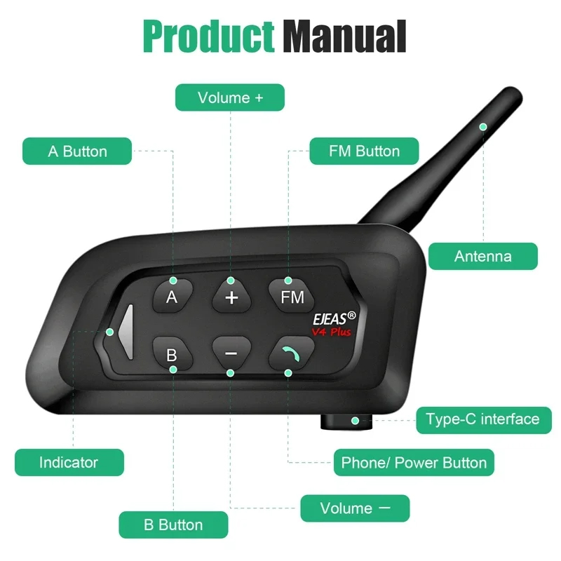 Ejeas  v4c plus football referee intercom headset 1200 m football full duplex bluetooth conference interphone