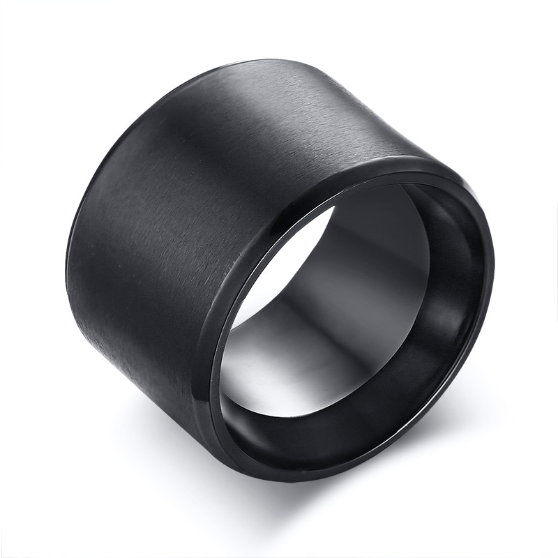 Eenvoudige 15 Mm Chunky Mannen Band Zwart Roestvrij Staal Brede Omvangrijk Man Ring Punk Mannelijke Alliantie Anel