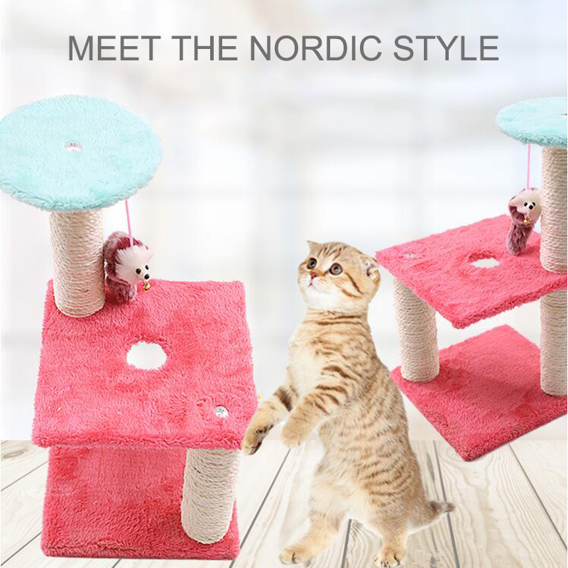 Cat Climbing Tree Toy Funny Plush Scratching Post Three-column Three-layer Plate Grinding Claws Furniture Cat Jumping Platform