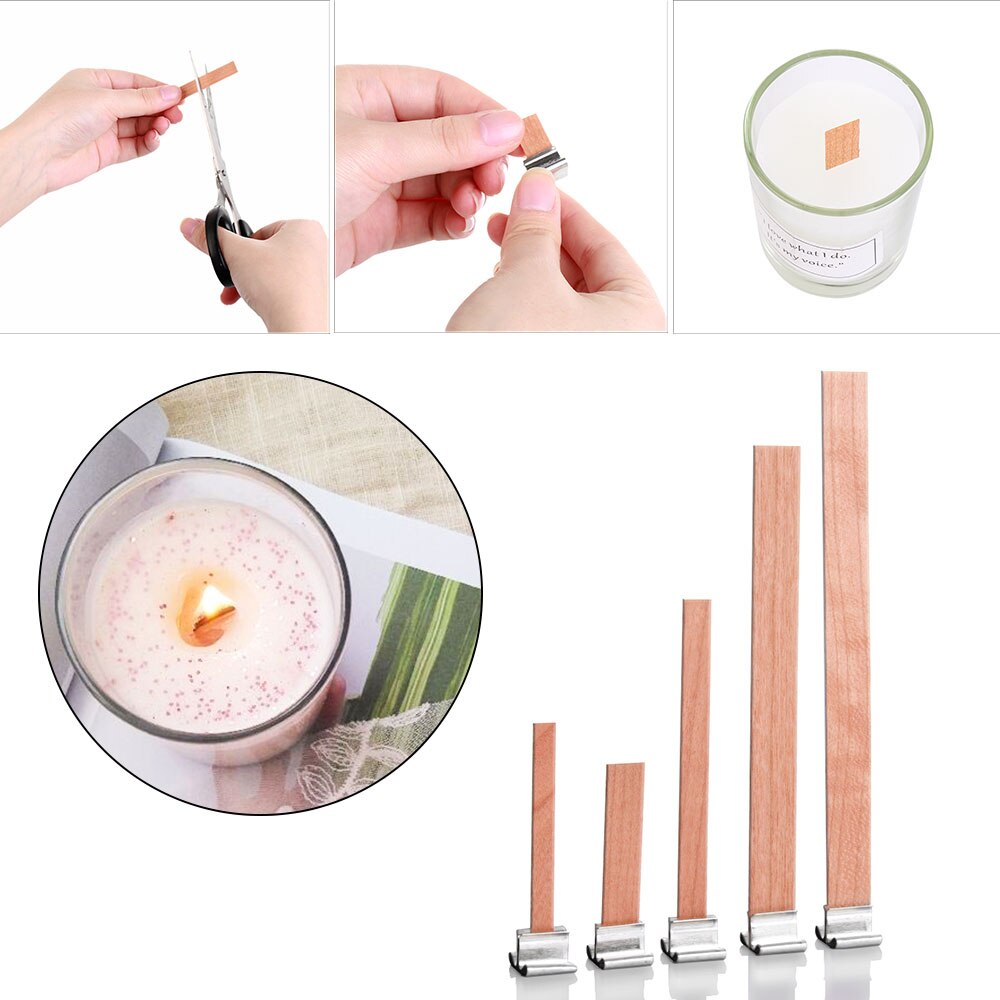 Juego de 10 Uds de velas de cera de madera con base cuadrada, soporte de Metal, aleación de candelabro, pestañas de soporte, accesorios de cera