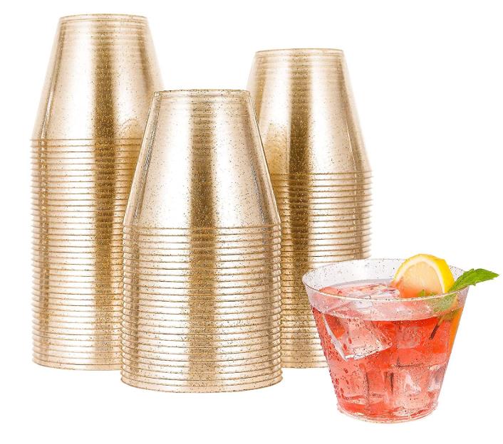 Vasos de plástico con purpurina, vasos transparentes desechables de 9OZ para boda, de Acción de Gracias, decoración para eventos, Copa sin BPA