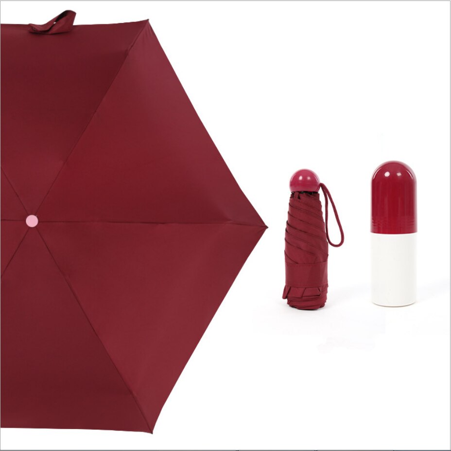 Mini Capsule Women Umbrella Clear Pocket Anti-UV Umbrella Windproof Folding Umbrellas Compact Rain Children Umbrellas: Red