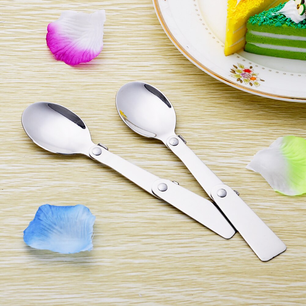 Camping Utensil Compact Stainless Pocket Spoon Fork Super Small Foldable Camping Travel Party Picnic Folding Pocket Spoon