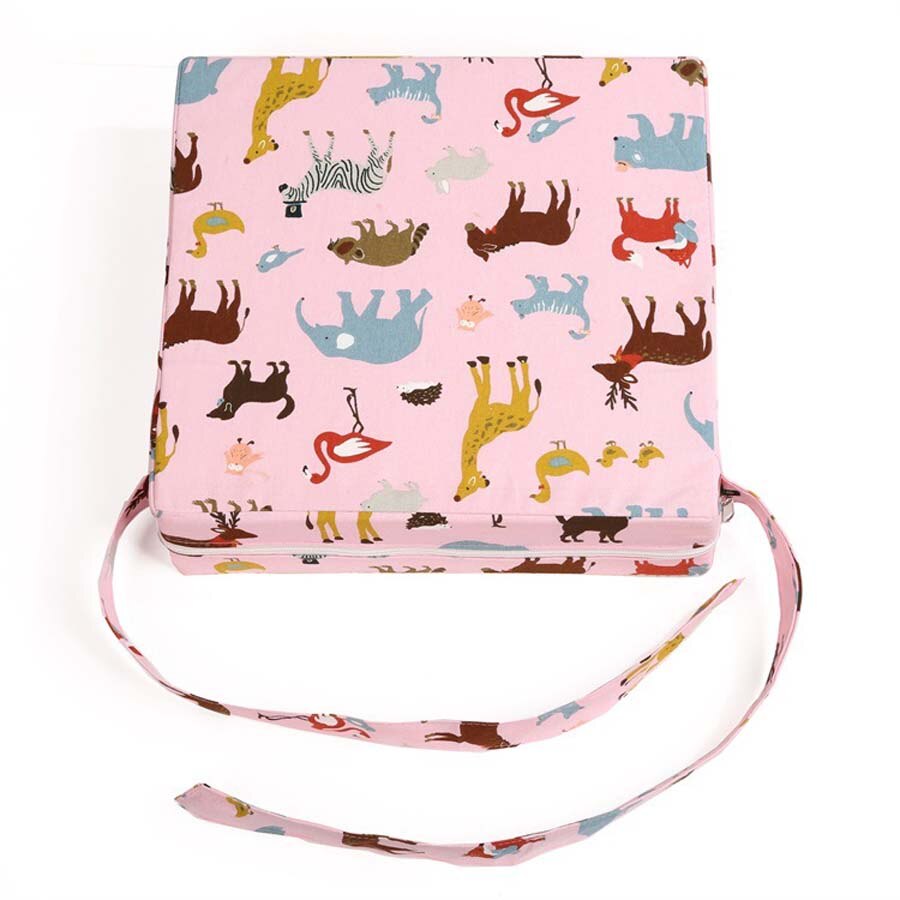 Babyverhoger kussen cotto 8cm cartoon dieren stoelverhoger antislip verwijderbaar wasbaar kinderstoelkussen: Roze