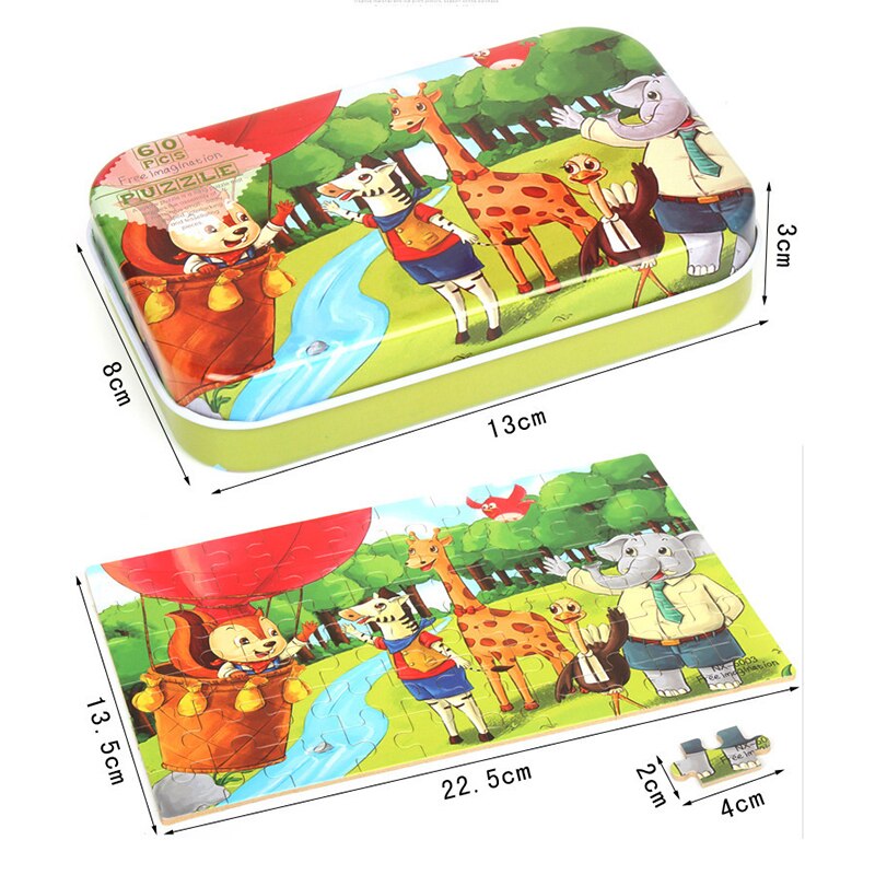 60 Stuks Houten Puzzel Speelgoed Voor Kinderen Cartoon Animal Jigsaw Kids Intelligent Entertainment Educatief Speelgoed Xmas