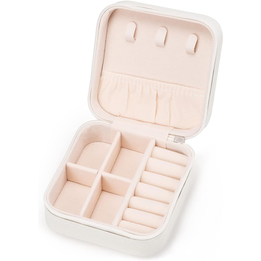 Mini soporte de almacenamiento de joyería portátil de viaje para anillos, pendientes, collares, pulseras, brazaletes, cajas organizadoras para niñas y mujeres: Blanco