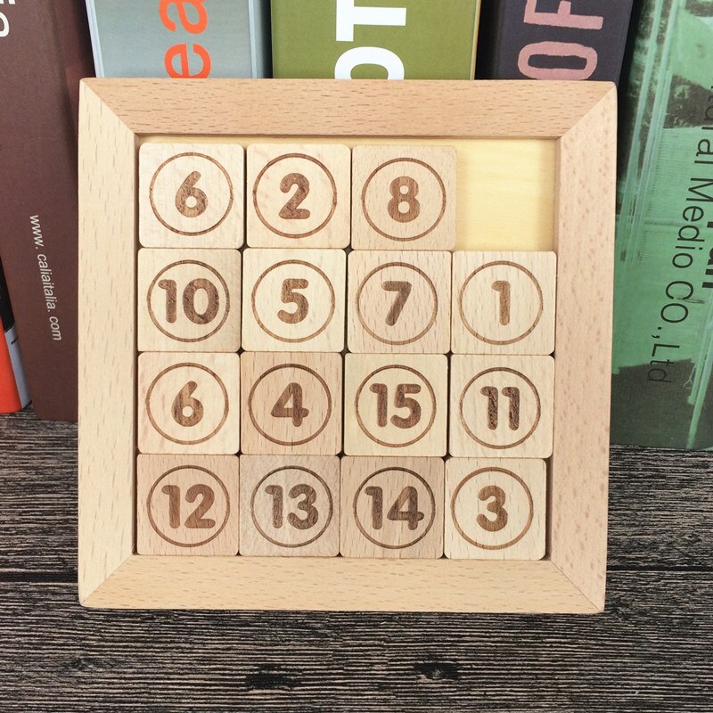 Challenging IQ Wooden Numbers Sliding Puzzles Game for Children Adults