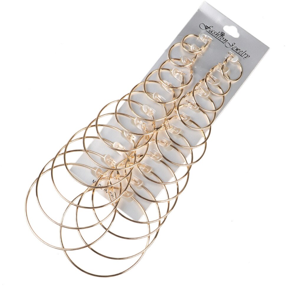 12 Paren/set Oversized Grote Cirkel Hoepel Oorbellen Set Voor Vrouwen Simple Punk Brinco Ronde Oorbellen Partij Sieraden: 12Pairs Gold