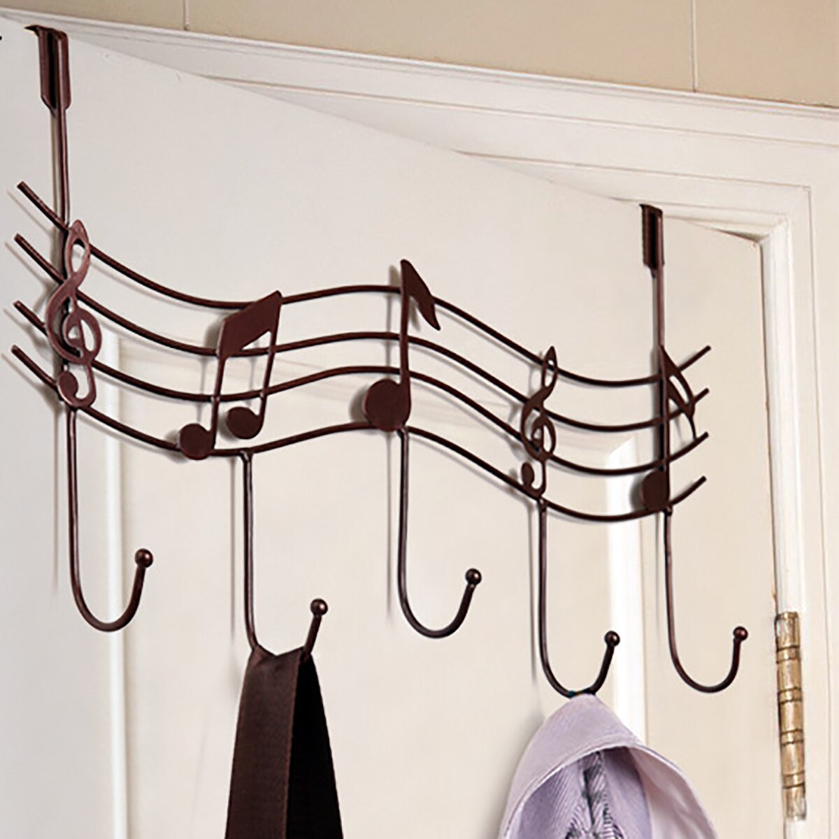 Notas musicales creativas, ganchos de pared, colgador organizador de cocina para baño, colgador de hierro con 5 ganchos
