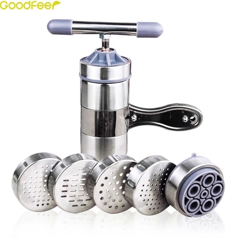 Goodfeer-Fabricante de fideos de Pasta Manual con 5 moldes de presión, máquina de espagueti, fideos, Pasta, máquina de corte, herramientas de Pasta