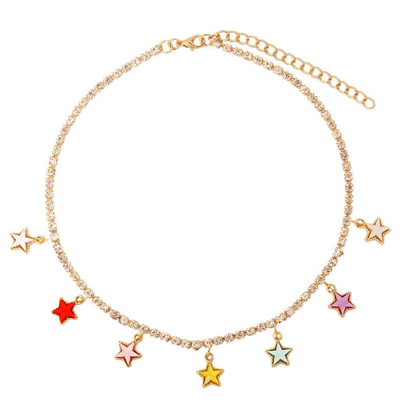 Bling bling verstelbare vrouwelijke tennisketting choker bliksem kersenblad ster hangers dames ketting sieraden: 037402mc