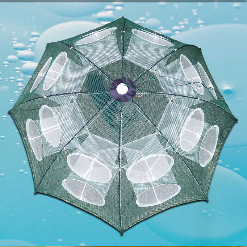 Filet de pêche automatique renforcé en nylon, 4 à 20 trous, casier à crevettes, piège à poissons et crabe, pliable
