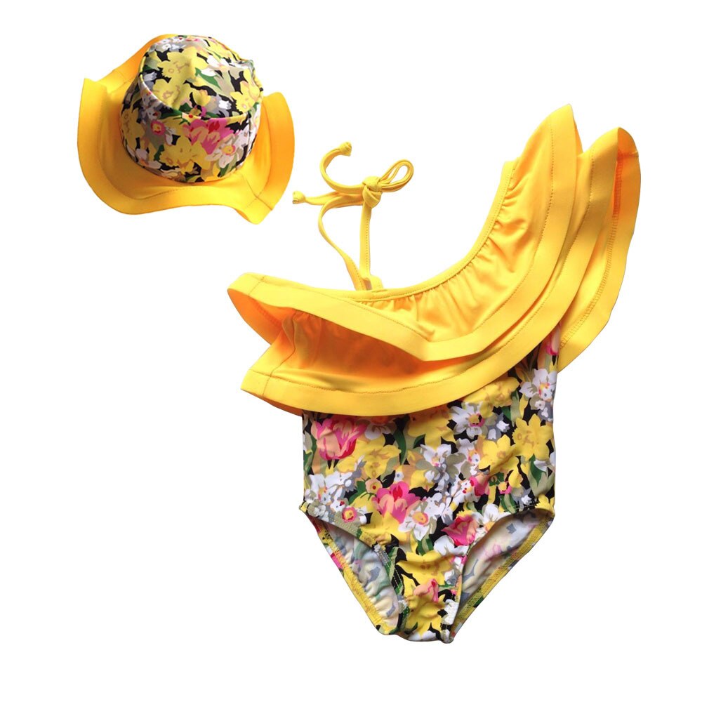 Nyfødt baby pige tøj blomst jumpsuit romper body hat 2 stk outfits bikini sæt: 1 to 2 år
