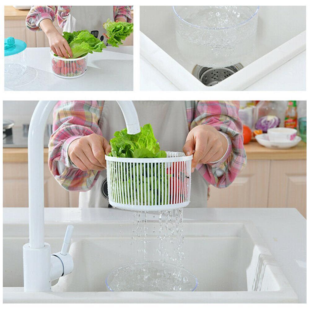 Køkken manuel plast dehydrering kurv frugt og dræner hurtig centrifugering grøntsag husholdning salat rengøring tørretumbler  d0 c 8