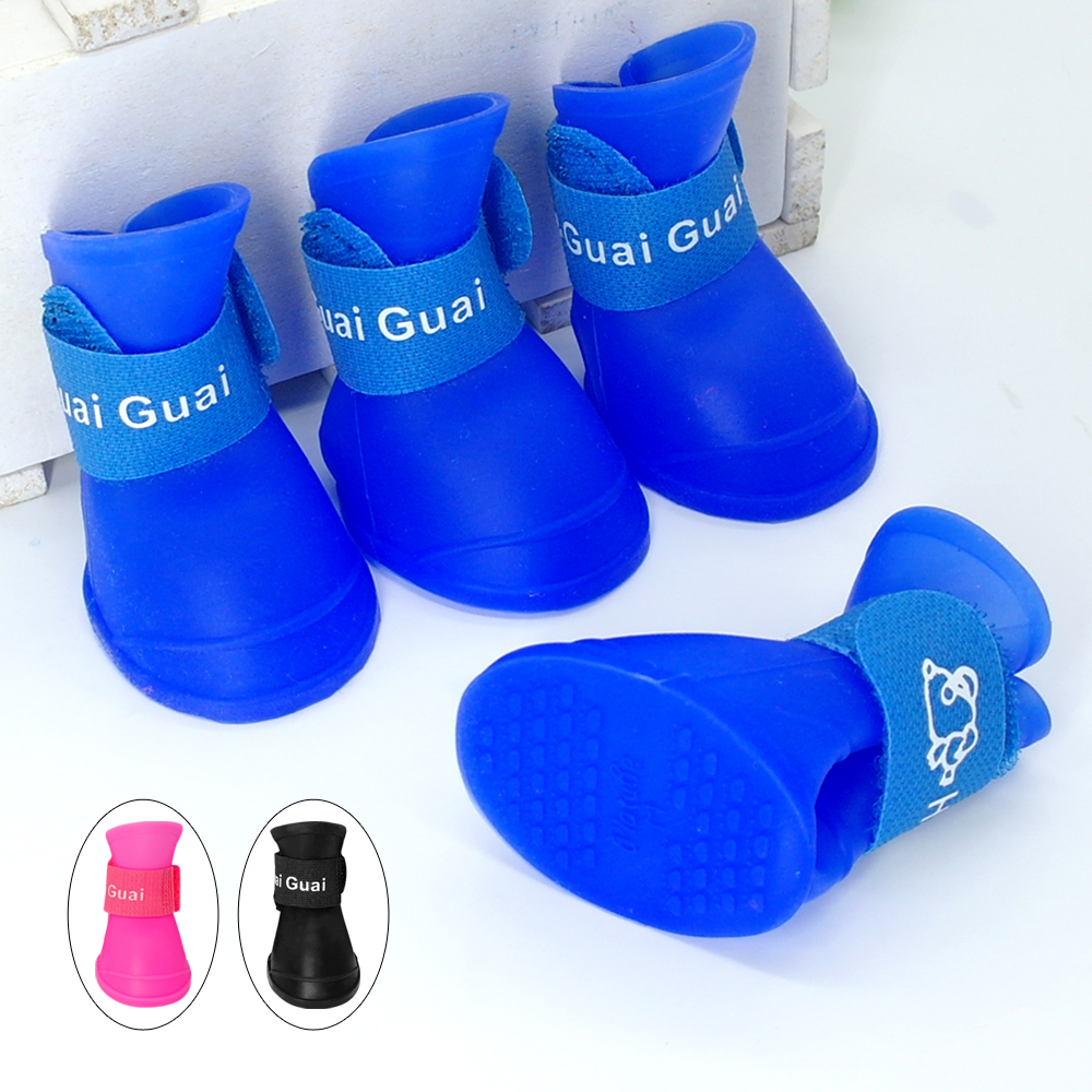 4 stks Waterdichte Hond Schoenen Zomer Anti-slip Rubber Regen Laarzen Beschermende Voor Kleine Katten Honden Snoep Kleur puppy Sokken Booties