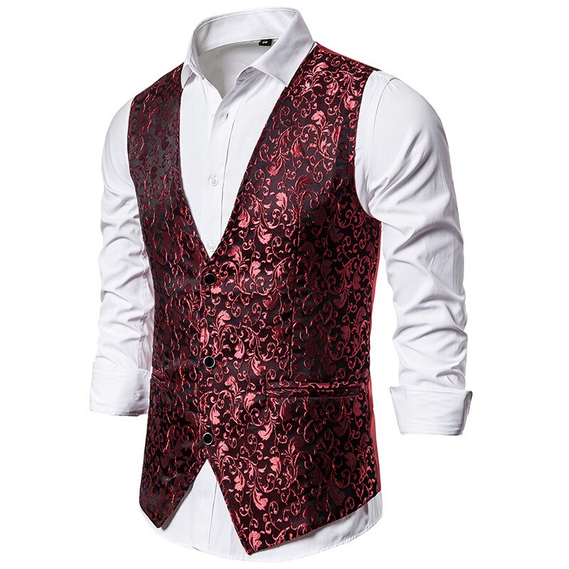 Luxus Gold Blumen- Jacquard Kleid Weste Männer Ärmellose Weste Männer Gilet Homme Kostüm Geschäft Hochzeit Rauchen Westen