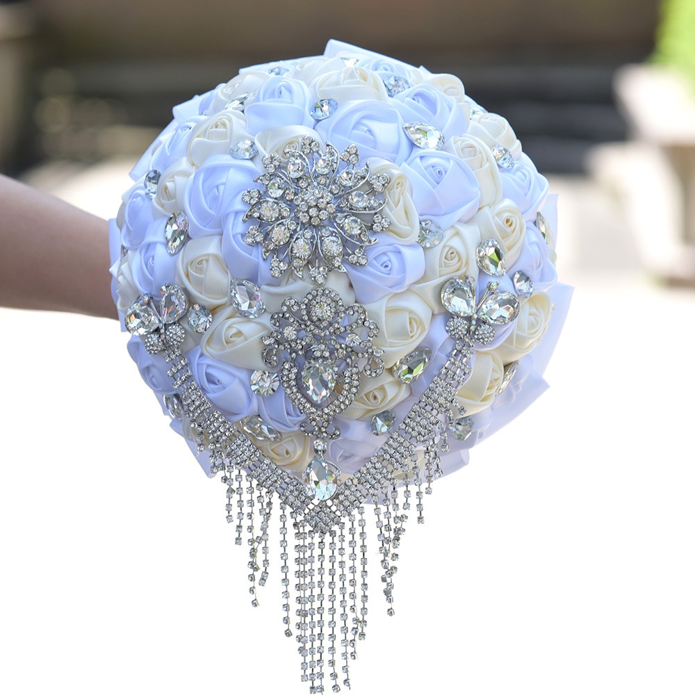 Tassel Diamond Wedding Bouquet White Ivory Pink Burgundy Crystal Silk Rose Wedding Flowers Bouquet De Mariage Bridal Bouquets
