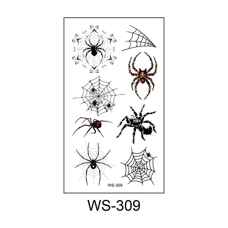 3D araignées autocollants de tatouage imperméables Halloween horreur toile d'araignée faux tatouage transfert d'eau tatouages temporaires bras outil d'art corporel: WS-309