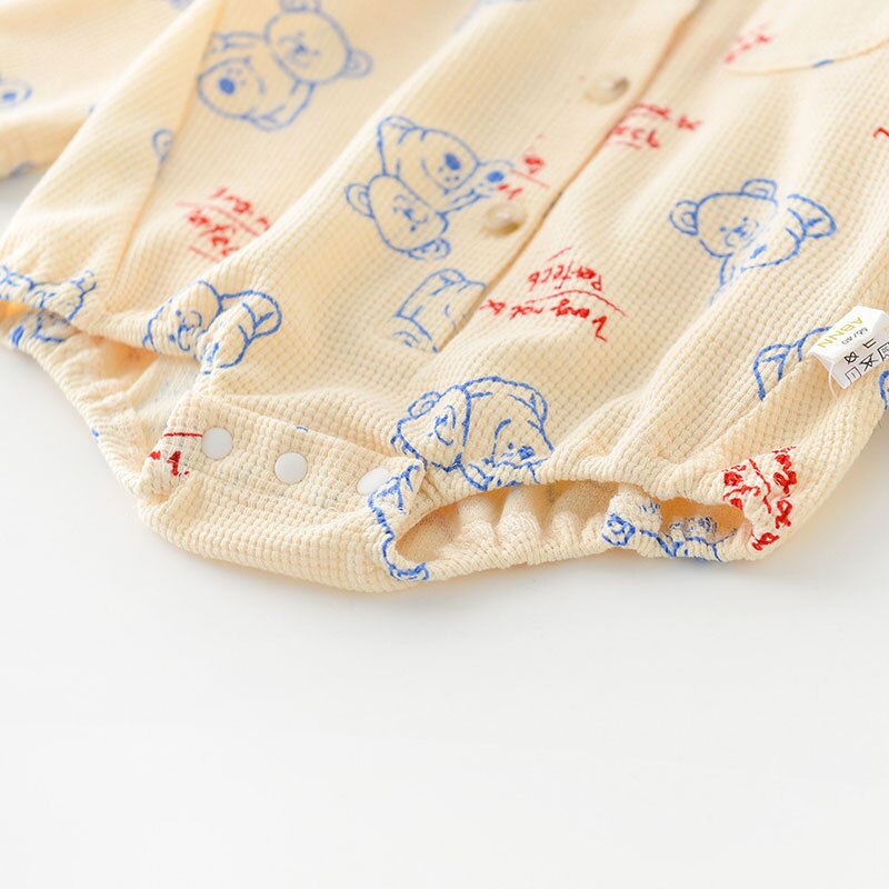 2022 babybodys für frühling und sommer, waffelpiqué, jungenkleidung, langarm, bärenmuster, kleinkind-oberbekleidung