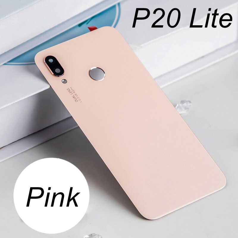 Back Glass Cover For Huawei P20 Pro Back Cover Battery Door Glass P20 Lite Rear Housing Panel Case With Camera Lens Replacement: P20 Lite-Pink