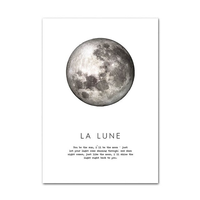 De Maan Quotes Poster Black White Wall Art Print Planeet Schilderen Decoratieve Foto Modern Home Woonkamer Decoratie: Black / 21x30cm No Frame