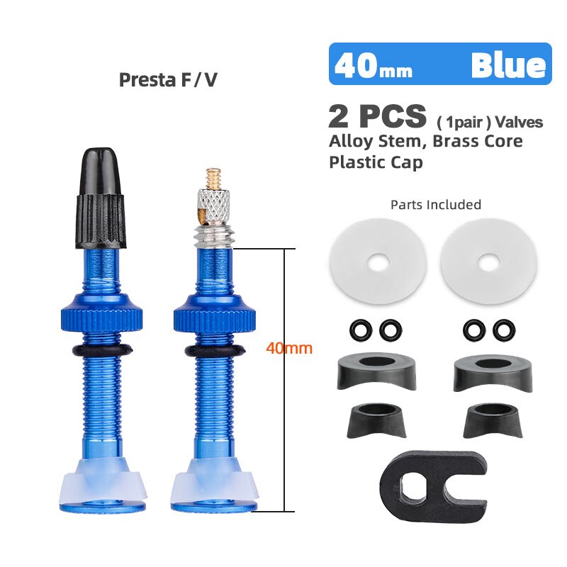 Bicicletta 1 paio 40/45/60mm Presta Valve per strada Tubeless Rim nucleo in ottone con tappo e strumento: 40mm Alloy Blue B