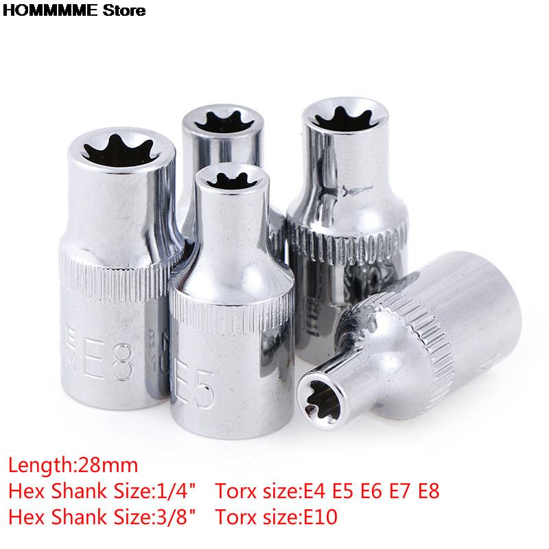 1/5pcs E-Socket Sockets 1/4 Inch(6.3mm)/3/8" Torx Star Bit Female E-Socket Set Socket Nuts Set E4,E5, E6,E7, E8,E10