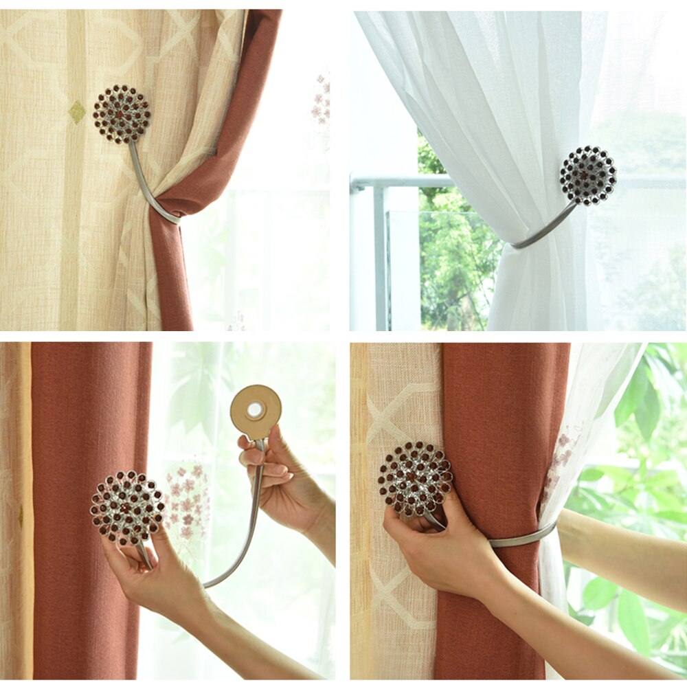 Abrazadera para cortina magnética con diamantes de imitación, hebilla de Metal para cortina con forma de flor, accesorios decorativos para ventana, para el hogar
