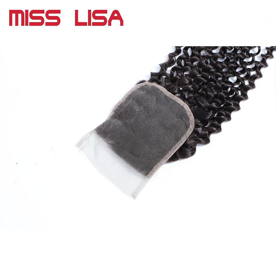 MISS LISA Kinky Curly 4X4 Lace Closure Free/Middle/Three Part Swiss Lace Medium Brown Color Closures Non-Remy Peruvian Hair