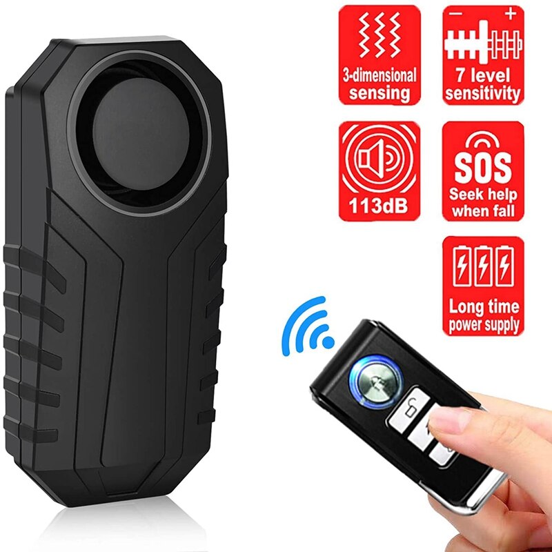 113db luide draadloze antidiefstalalarmen voor fietsen, waterdicht, deur-/raamtrillingsalarm, licht alarm met afstandsbediening
