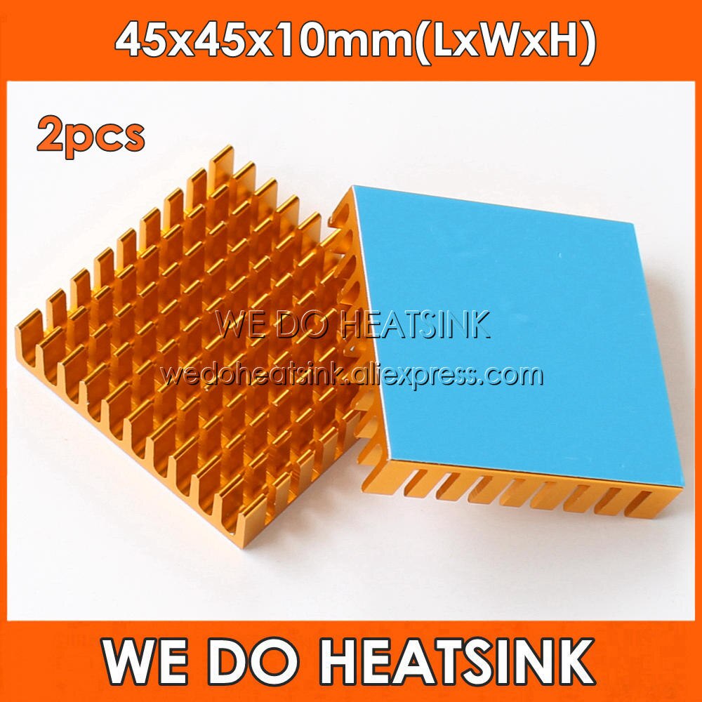 WE DO HEATSINK 2pcs DIY 45x45x10mm Heatsink Cooling Aluminum Heat Sink Radiator Cooler for LED With Blue Thermal Tape On: Gold