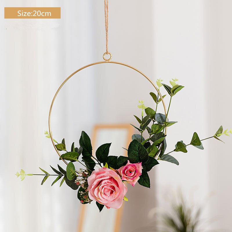 Cilected Smeedijzeren Muur Opknoping Decoratie Guirlande Hennep Touw Opknoping Kunstmatige Bloem Krans Voor Bruiloft Wandkleden Decor: A073R12