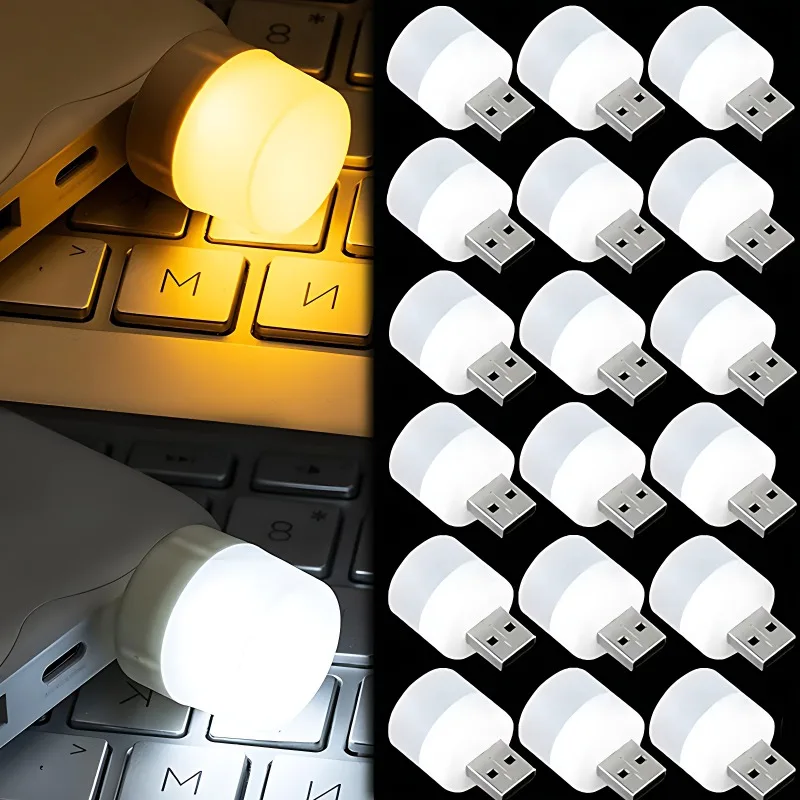Mini bombillas de luz nocturna USB protección ocular blanca cálida luz de lectura de libros enchufe USB PC lámpara LED de carga de energía móvil