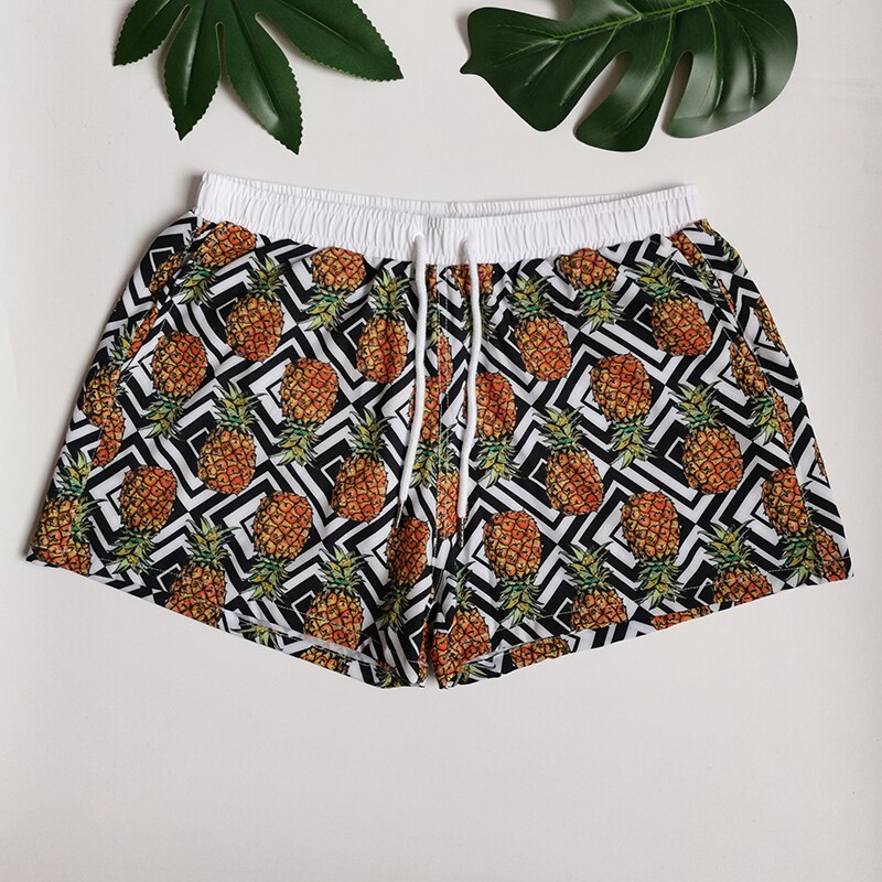 Pantalones cortos de playa con estampado de flamenco para Hombre, Bermudas masculinas, Banador, de secado rápido, talla XL: Pineapple / L