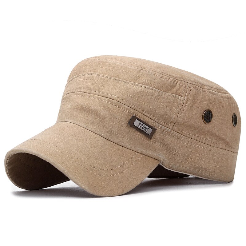 Male Flat Top Cap Cotton Comfortable Baseball Caps Simple All-match Retro Adjustable Casual Adult Sun Hats For Men: A-khaki