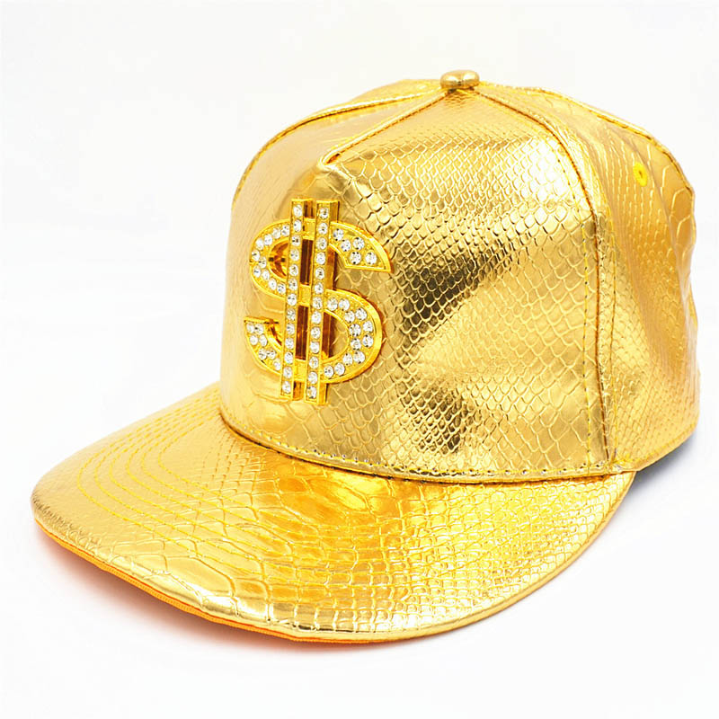 Doitbest Metalen Gouden Dollar Stijl Heren Baseball Cap Hip-Hop Cap Lederen Verstelbare Snapback Hoeden Voor Mannen En vrouwen