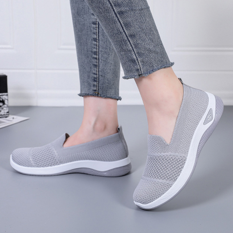 Zapatos para caminar sin cordones de punto transpirable para mujer, cómodas zapatillas informales antideslizantes, mocasines ligeros con plataforma suave para mujer
