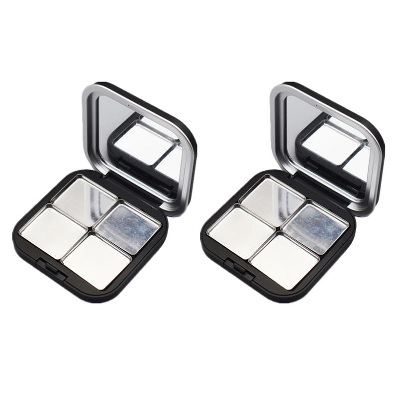 2pcs Empty Eyeshadow Palettes Empty Eyeshadow Boxes Makeup Eyeshadow Containers Lipstick Blush Power Cases With Iron Tray 7.7cm: with 4 trays