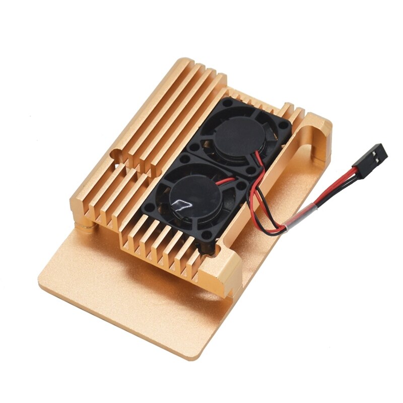 Voor Raspberry Pi 4 Model B + Cooling Shell Metalen Aluminium Case Radiator Fan (Goud)