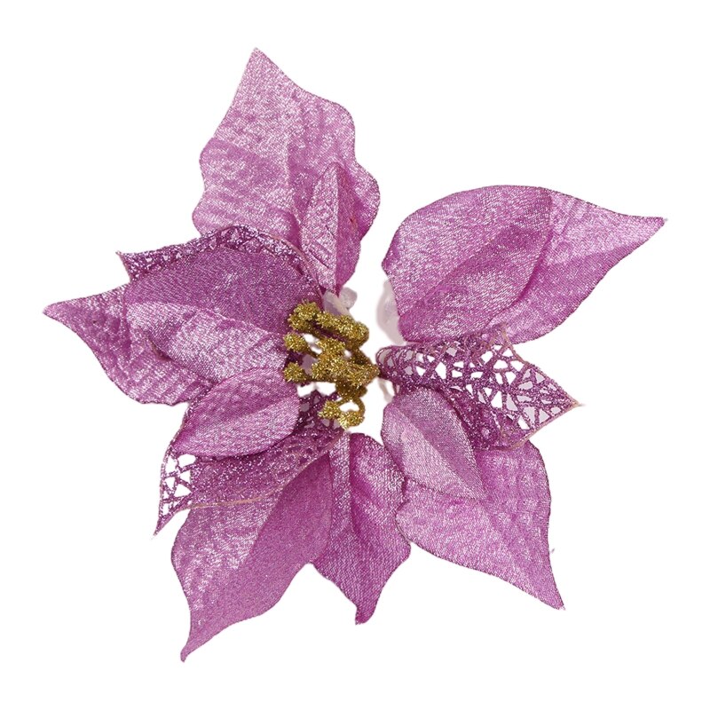 15 sztuk sztuczne świąteczne kwiaty dekoracje bożonarodzeniowe ozdoby choinkowe brokatowe złote/srebrny z klipsami upuszczać statek