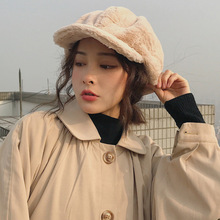 HT2209 sombreros de Otoño Invierno para mujer, boinas de piel de forro polar suave para mujeres plano liso octogonal Newsboy Caps Vintage Artist Painter Women Cap